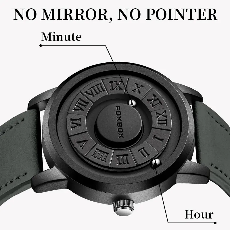LIGE Luxury Men's Watches Creative Scrolling Pointer Magnetic Force Sports Mens Wristwatch Black Leather Quartz Man Watch Reloj