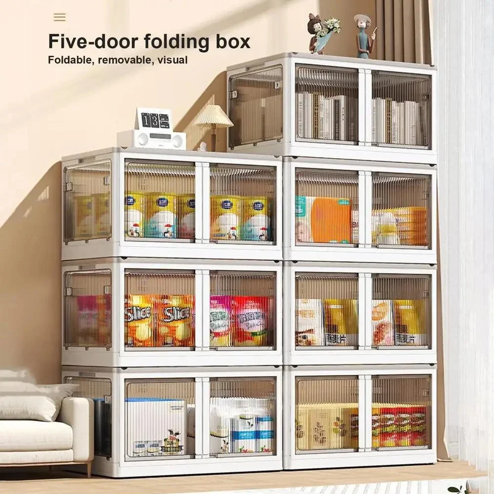 Folding Storage Bins Stackable Storage Box Wardrobe Clothes Storage Box Toy Snack Storage Cabinet Household Plastic Storage Box