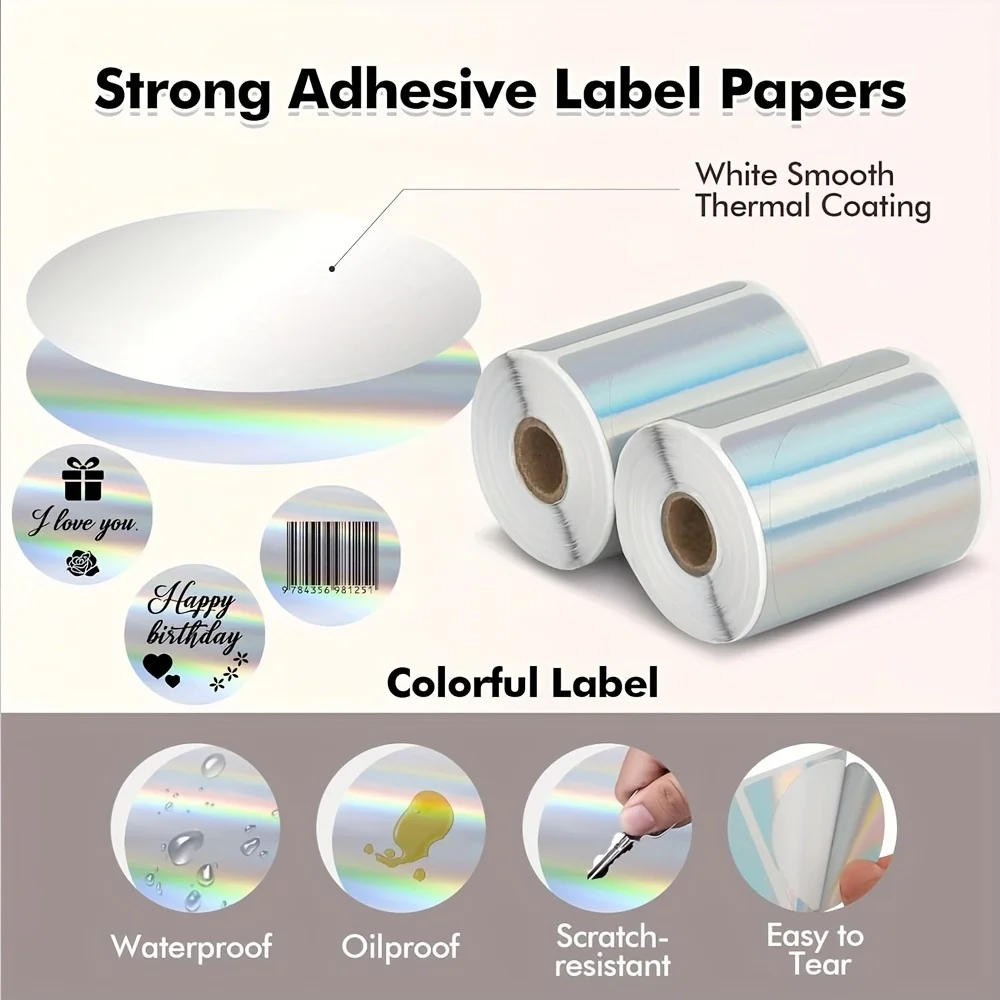 1 Roll Round Thermal Label Paper For Phomemo M220 M200 M221 M110 Label Maker, 1.96" X 1.96" Waterproof Sticker Mini Laser Paper