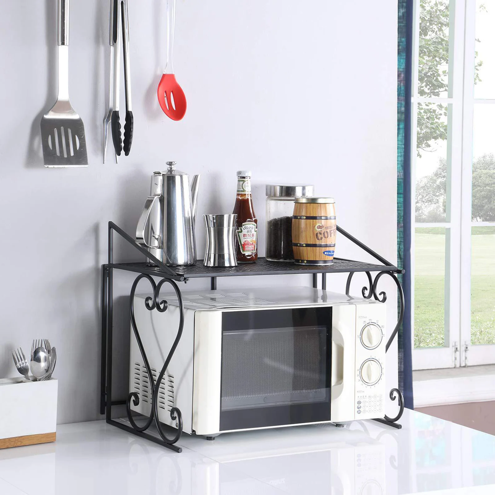 Black/White 2 Tier Microwave Holder Microwave Oven Stand Metal Durable Holder Shelf For Kitchen