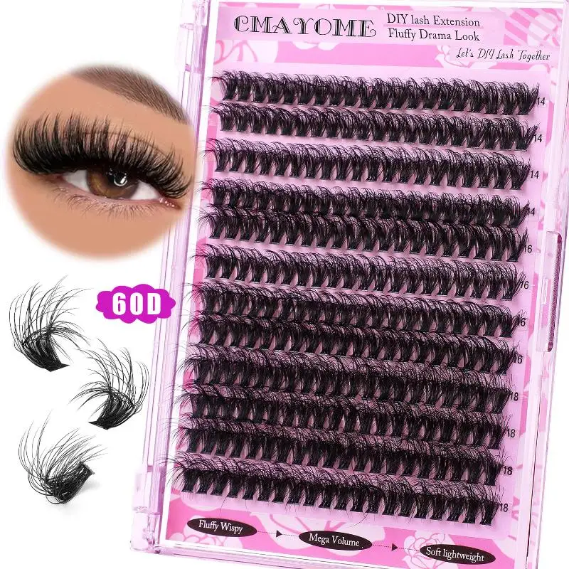 Extensiones de Pestañas de Visón Sintético 60-200D, Individuales en Racimo, 14-18mm, Curvatura D, Pestañas Postizas Largas y Naturales para Maquillaje de Ojos