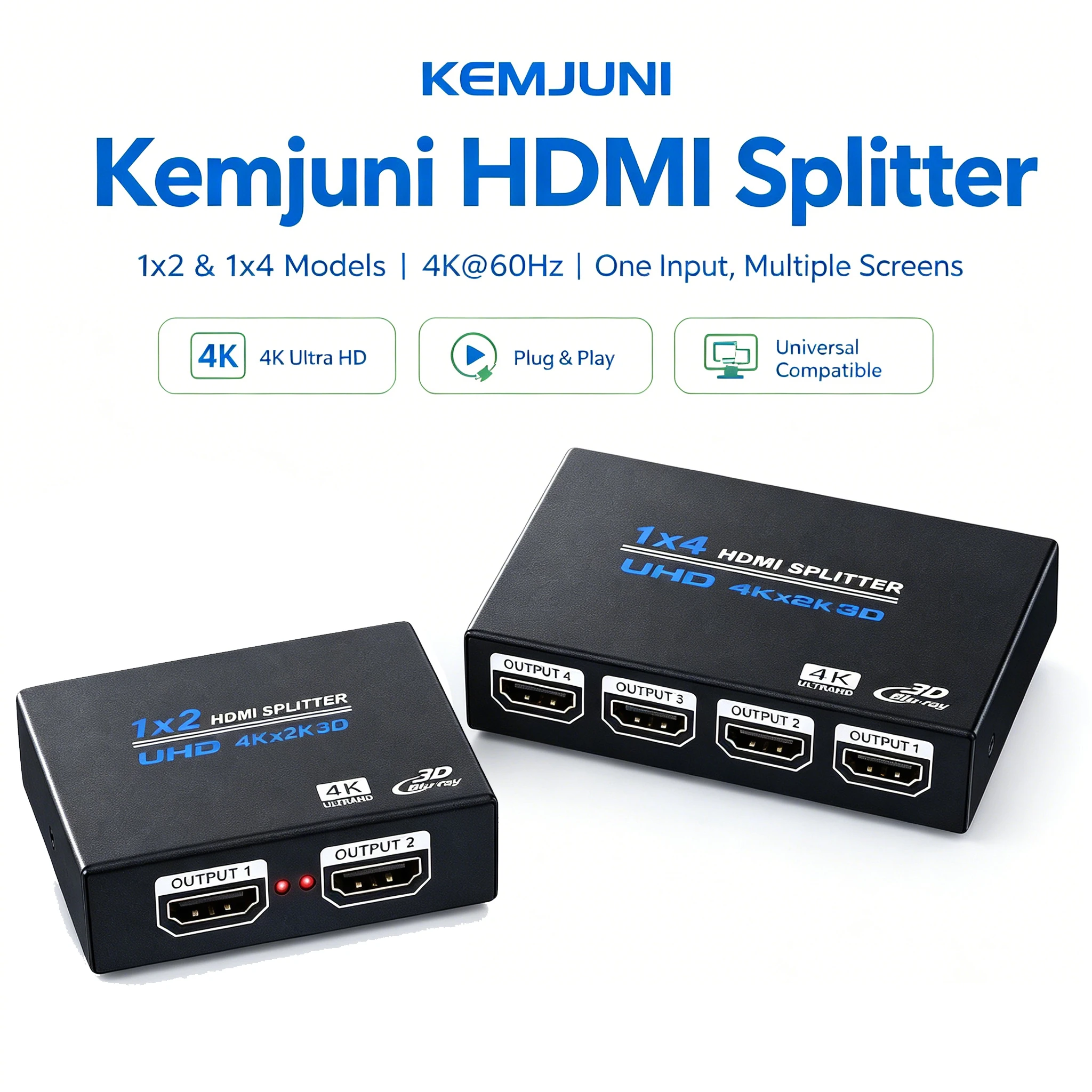 1X2 HDMI Splitter 1X4 HD 4K 60HZ HDR 3D Video Distributor Converter 1 in 2 3 4 Out For PS3 PS4 Camera PC To Monitor Projector