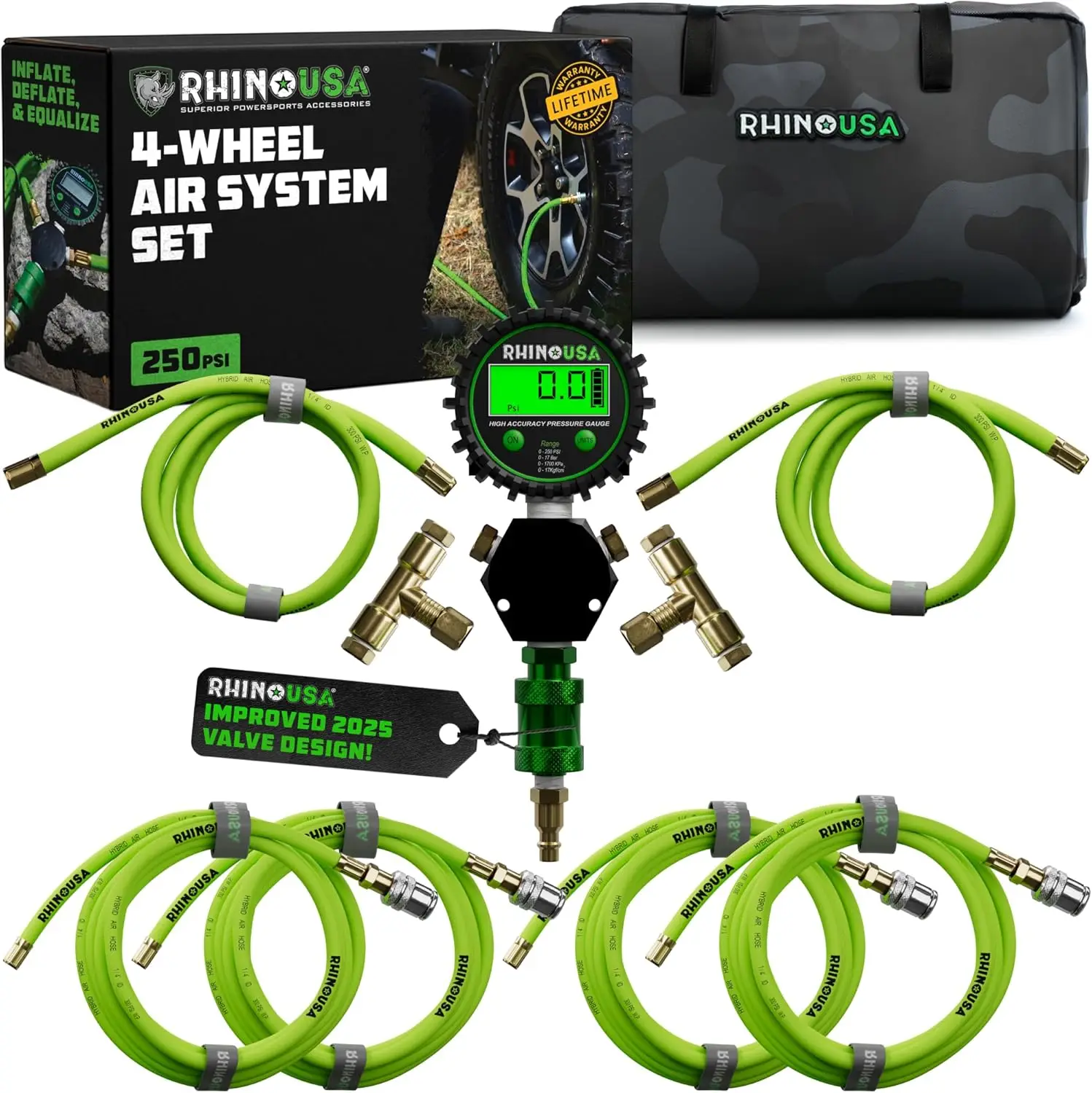 

4-Way Tire Inflation System for Trucks, Cars, Trailers & Motorcycles - Fast Inflator Kit with On/Off Valve