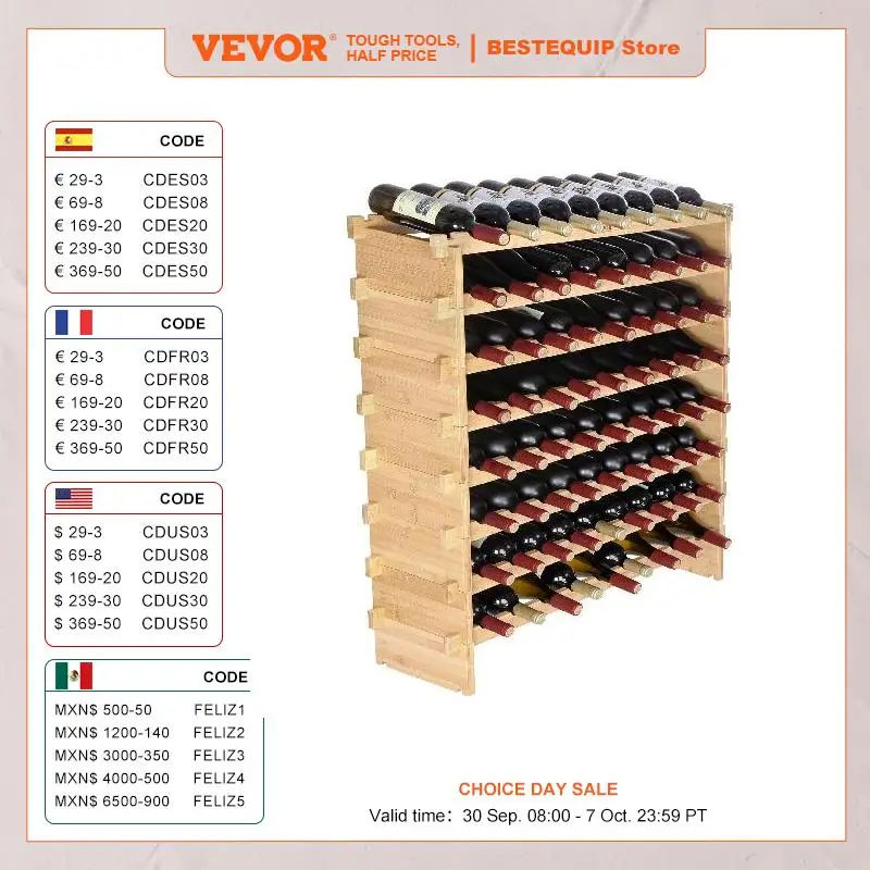 VEVOR 48/72 Bottle Stackable Modular Wine Rack Free Standing Wine Storage Rack Bamboo Wine Holder Display Shelves for Cellar