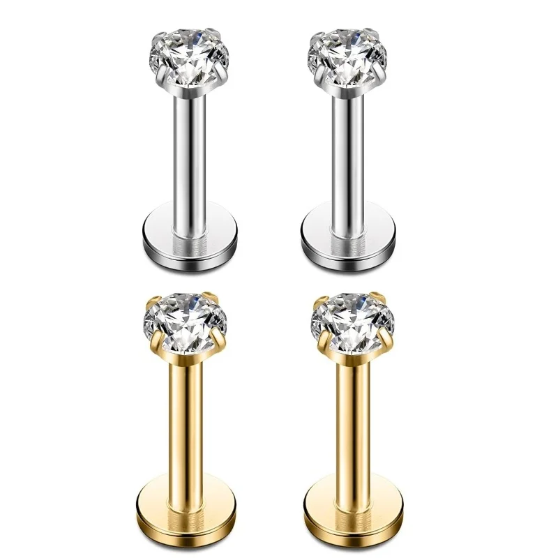 4PCS 16G 3mm Helix Stud 316L Stainless Steel CZ Labret Monroe Lip Ring Tragus Nail Helix Earring Stud Barbell Piercing Jewelry