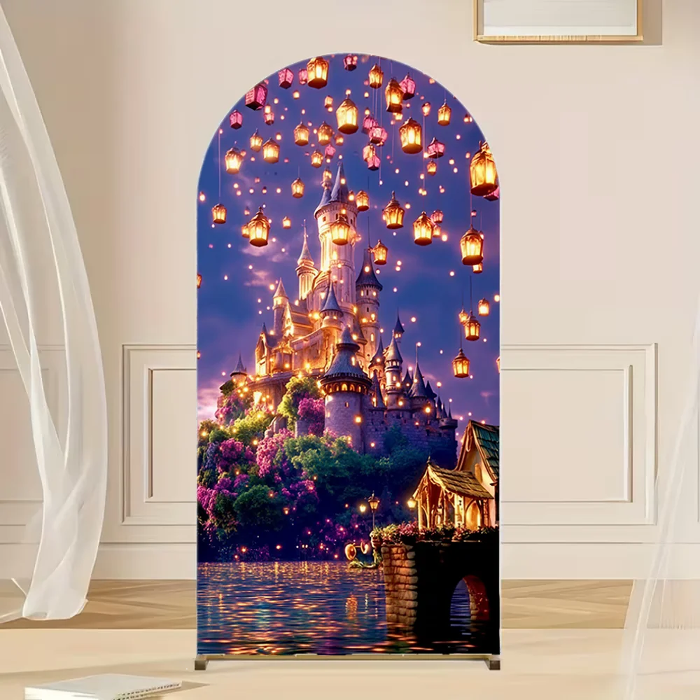 

Backdrop Arch Cover Tangled Theme Tower Lantern Glitter Rapunzel Princess Girl Kids Baby Shower Birthday Party Background Decor