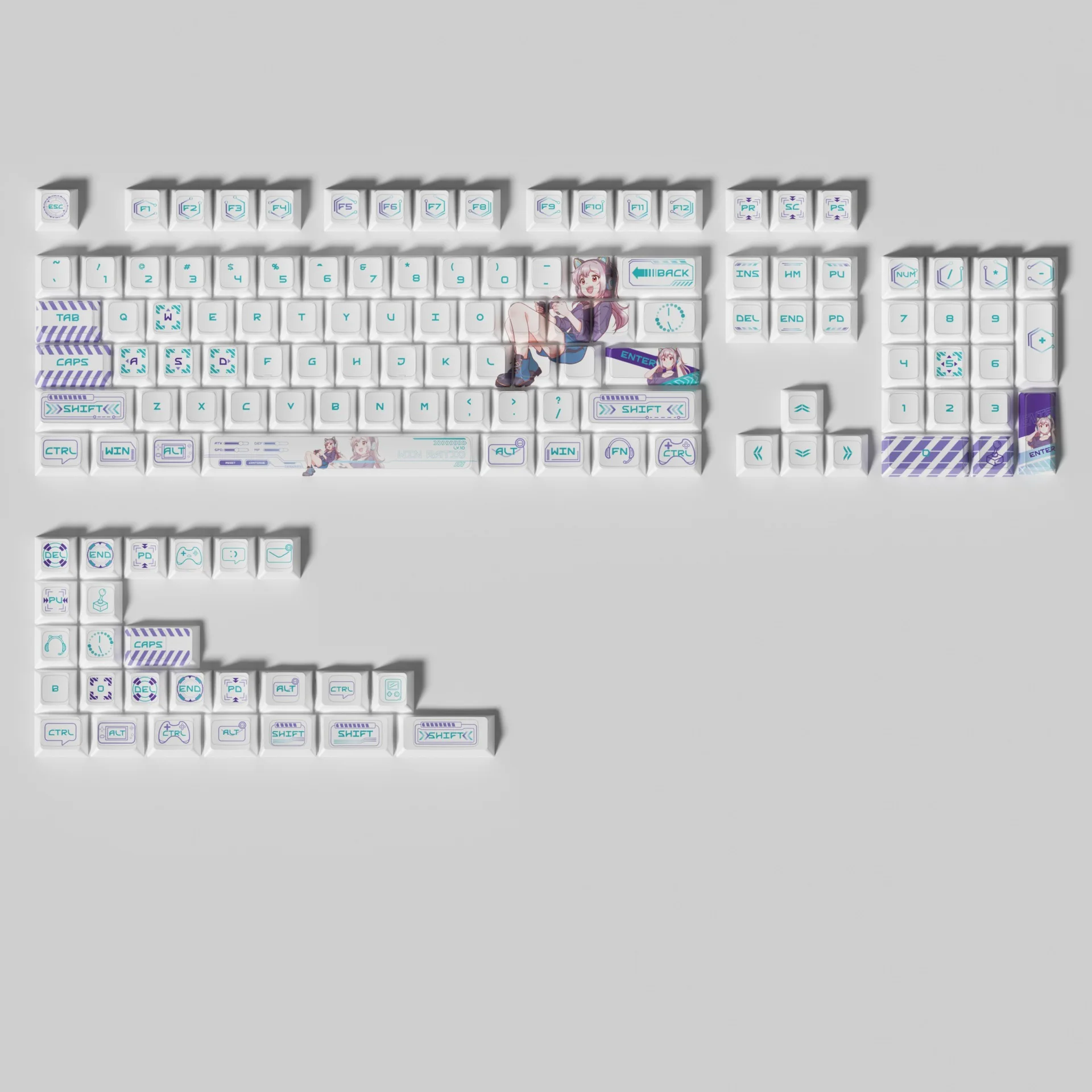 E-Sports Story - White V1 Anime-Themed Keycaps Thermal Sublimation PBT, Transparent Light-Up, Universal for Gaming Keyboards