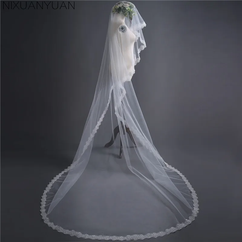 2025 White/Ivory Wedding Veil 3m Long Lace Mantilla Cathedral Bridal Veil Wedding Accessories Veu De Noiva Real Photos