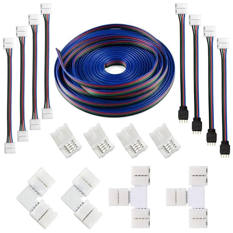 Juego de A36T-2 de 16,4 pies (5M), Cable de extensión de tira LED RGB de 4 pines, Kits de conectores de tiras LED para tira de luz LED RGB Flexible 5050