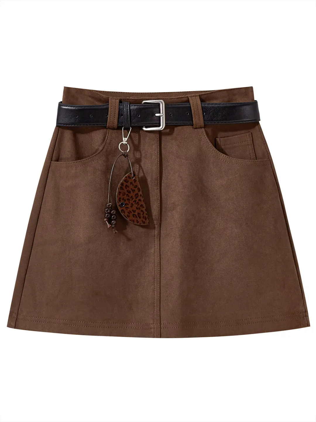 Brown Deer Suede A-Line  Skirt High Waist Women's Early Autumn Small Size Khaki Workwear Leather Skirt Short Skirt