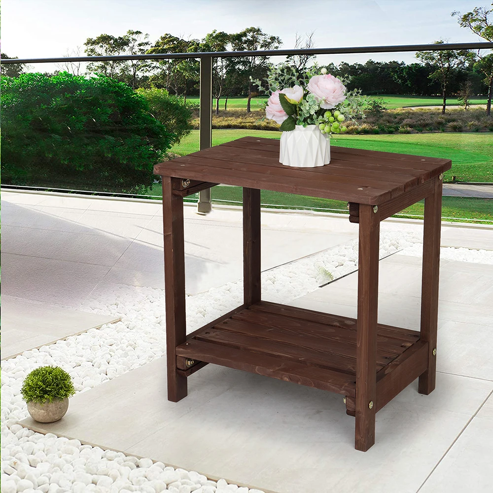 

Rustic Wood End Table Two-Tiered Side Table for Living Room or Bedroom