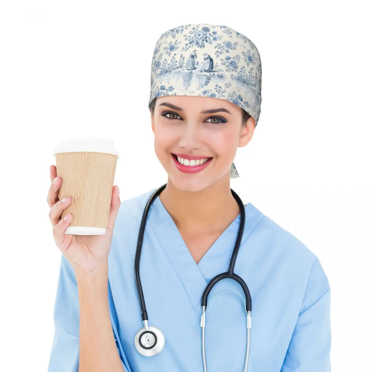 Кепка Toile De Jouy Blue Scrubs на заказ, хирургические шапки для женщин и мужчин, французская темно-синяя кепка с мотивом для операционной, кепка для кормления, шляпа для лабораторных работ