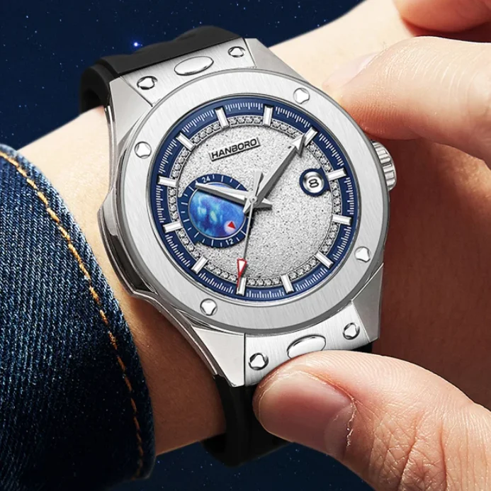 HANBORO Men Automatic Watch 42mm Mechanical Wristwatch Waterproof Luminous Sapphire Mirror Miyota 8217 Quick Release Strap