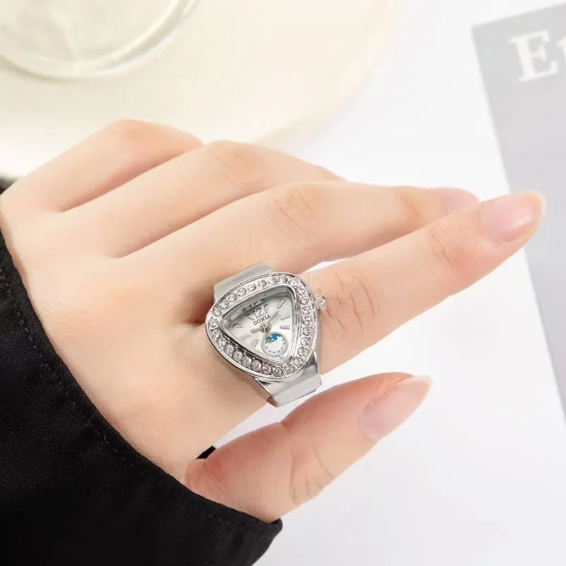 New Fashion Real Watch Ring for Men Women Stainless Steel Case Inlay Shiny Glittery Zircon Charm Jewelry Mini Battery Clock Gift