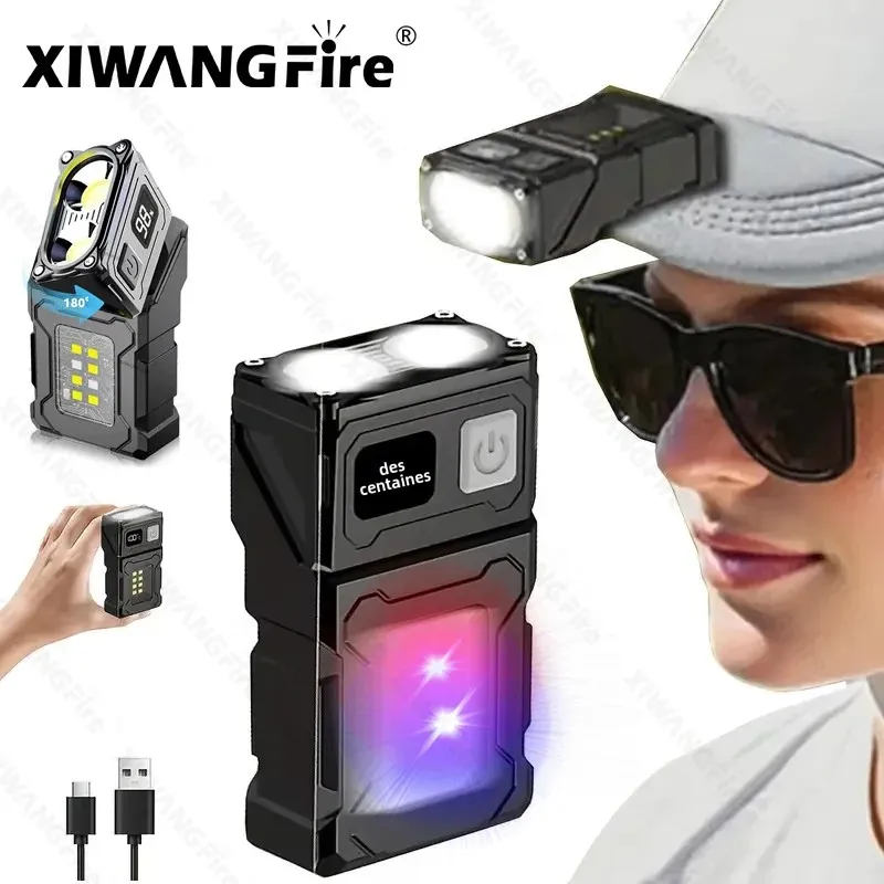 Mini lampe de poche LED rechargeable par USB - Torche super brillante portable avec aimant arrière, lumière de secours COB latérale et lanterne de camping
