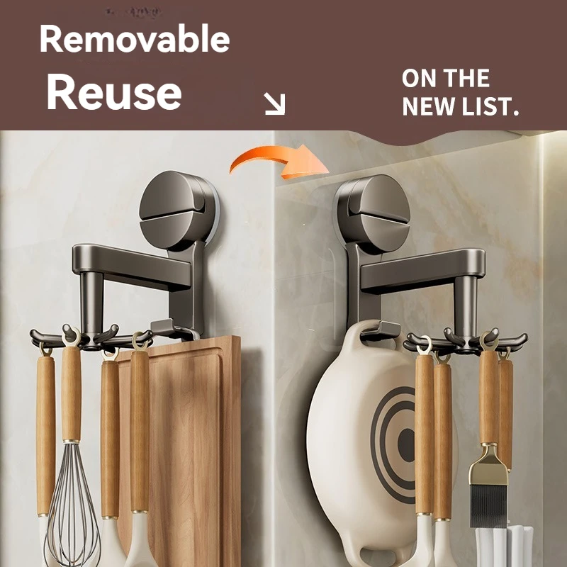 Suction Cup Kitchen Storage Rack - No Need For Drilling Installation 360 ° Rotating Hook Durable Plastic Hook For Kitchen