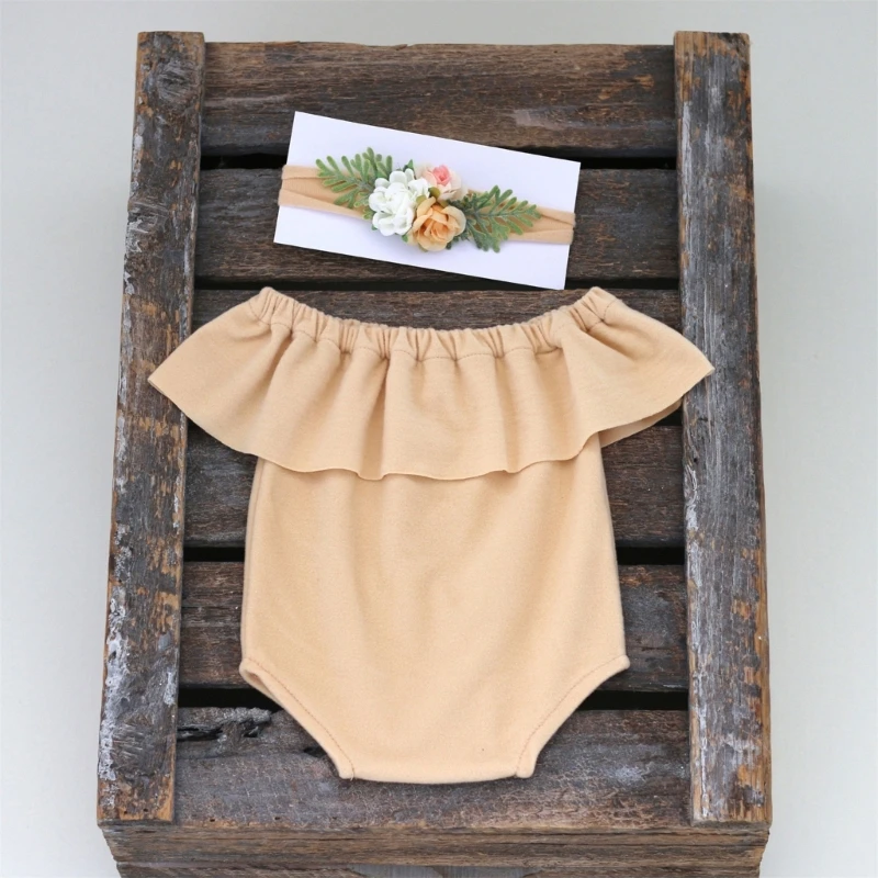 Newborn Photography Props Outfits Baby Girl Photo Shooting Romper+Headband 0-3 Months Baby Studio Photography Backdrop Clothes