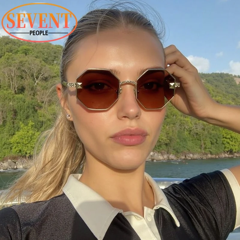 Vintage Octagon Steampunk Sunglasses Women 2025 Luxury Brand Square Punk Sun Glasses For Ladies Retro Metal Frame Eyewear Shades