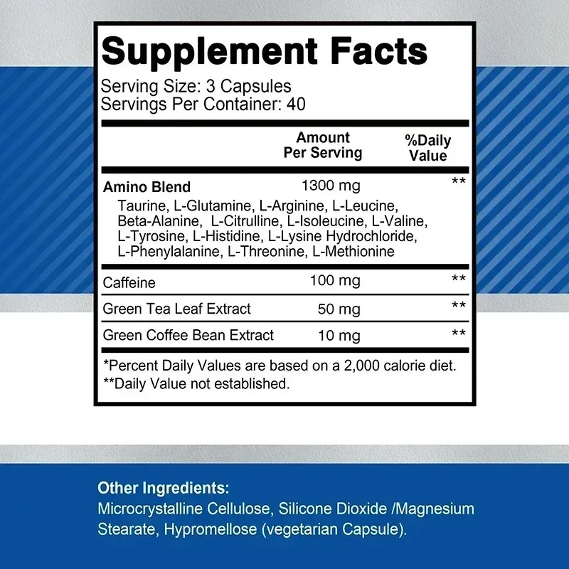 Amino Acid Capsules - Helps Repair Muscles, Build Muscle Mass, Energy Support and Protein Synthesis