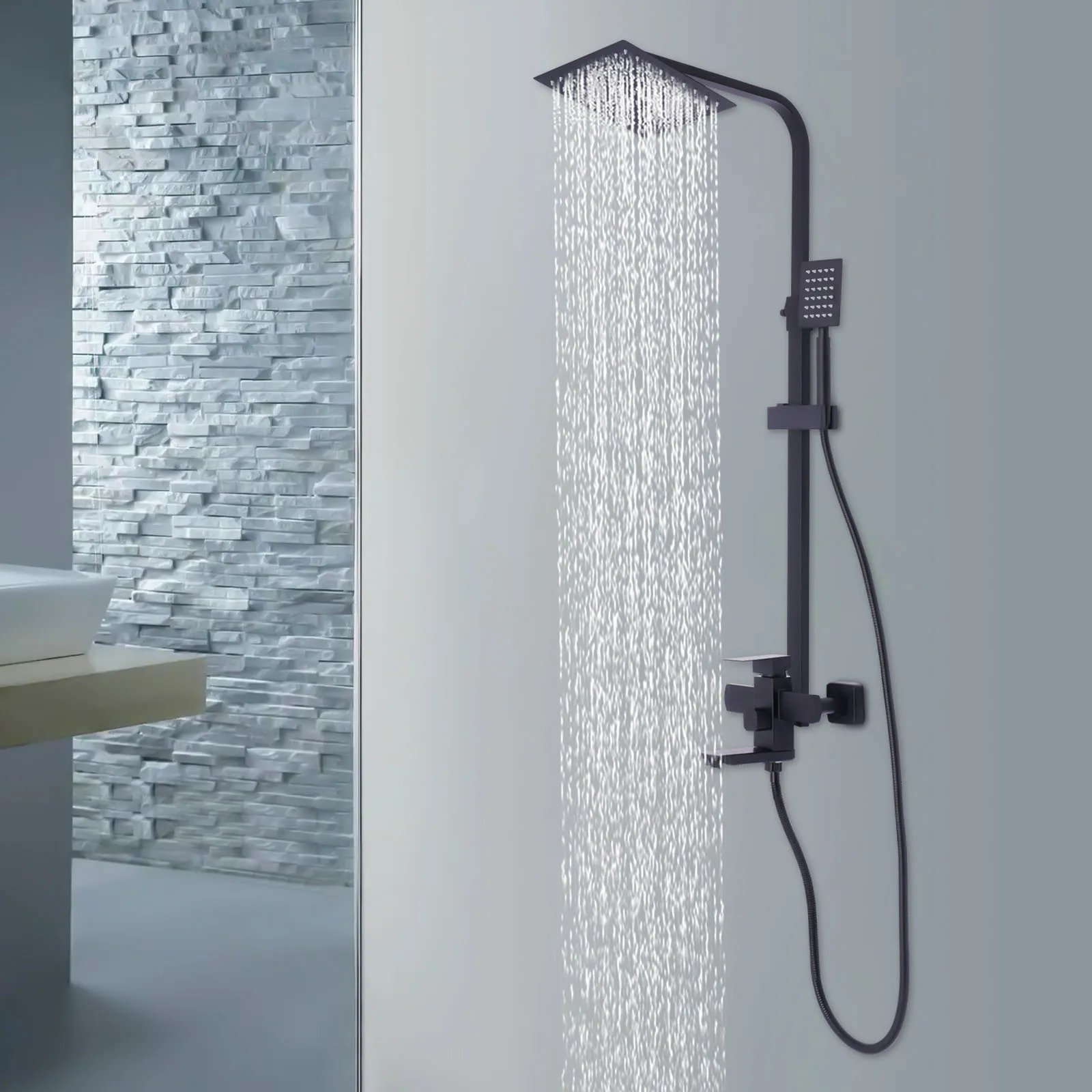 

Shower Faucet Set Massage Shower System Rainfall Shower Head Waterfall Jets Faucet Stainless Steel Handle Combo Kit