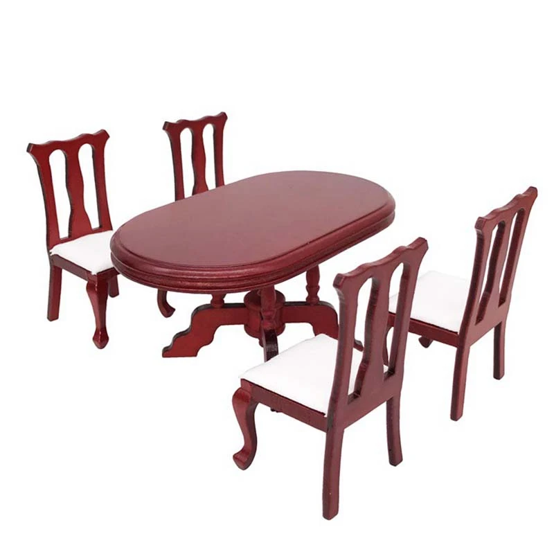 5Pcs/Set 1:12 Dollhouse Miniature Furniture Dining Table Chair Set Wooden Toy For Dollhouse Decorations And Accessories