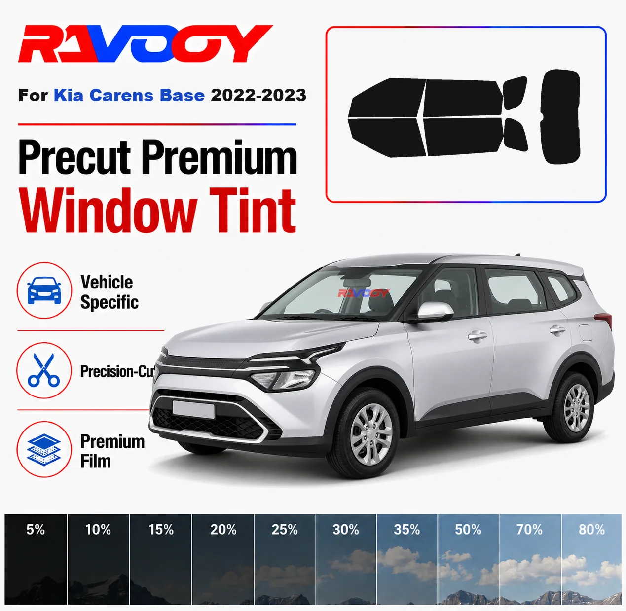 

Premium Precut Window Tint Kit Front Rear Windows Rear Windshield For Kia Carens Base 2022-2023 Complete Set Nano Ceramic Film
