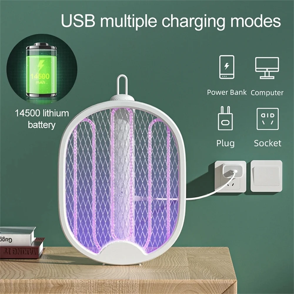 4 in 1 Foldable Electric Mosquito Killer USB Rechargeable Electric Mosquito Killer 3000V with UV Insect Killer Tools