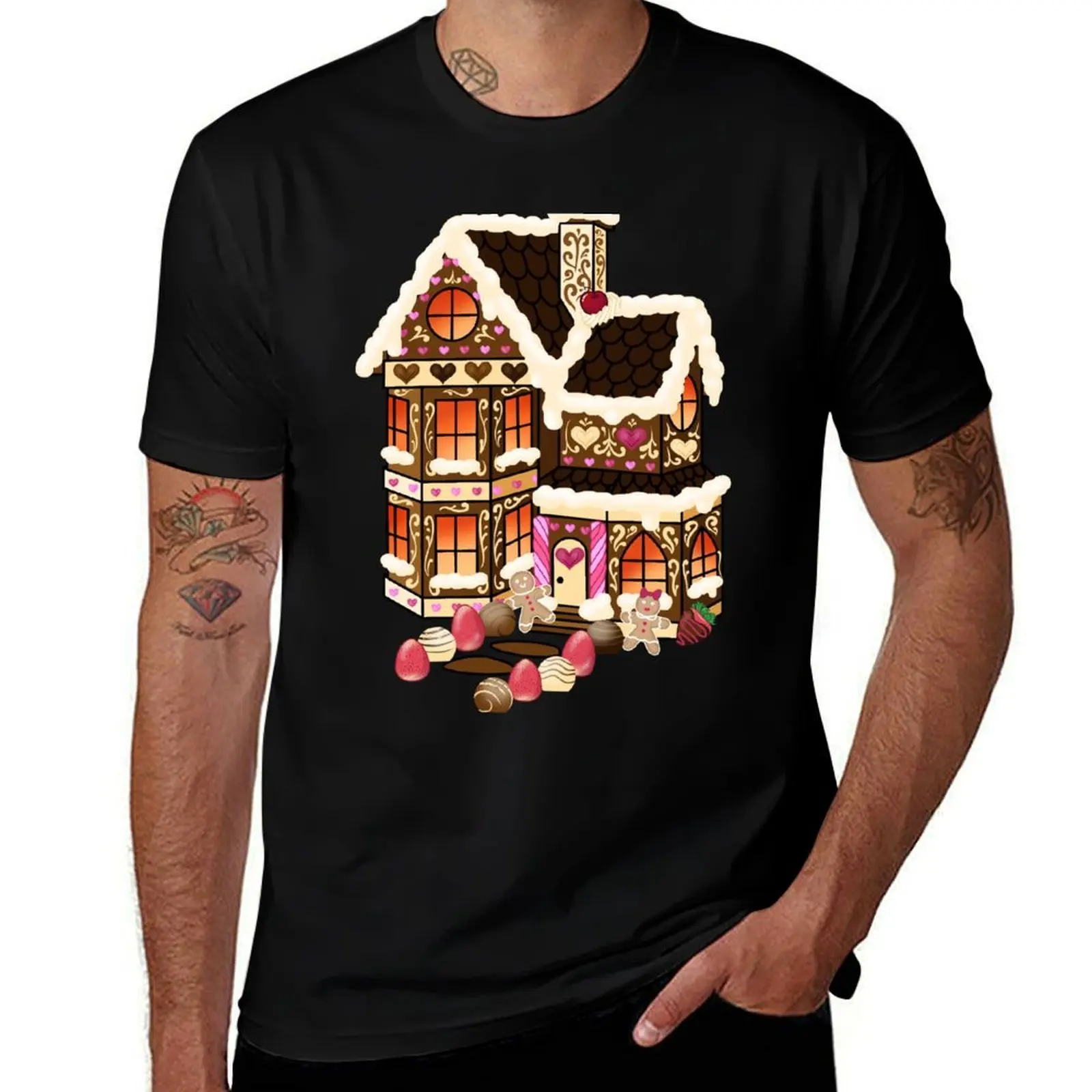Valentine's Gingerbread House T-Shirt Minimalist Graphic Tee Shirt T-Shirt