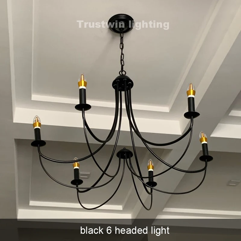 country simple candle iron chandelier light lamp LED droplight arcuate modern iron LED chandelier for dinning