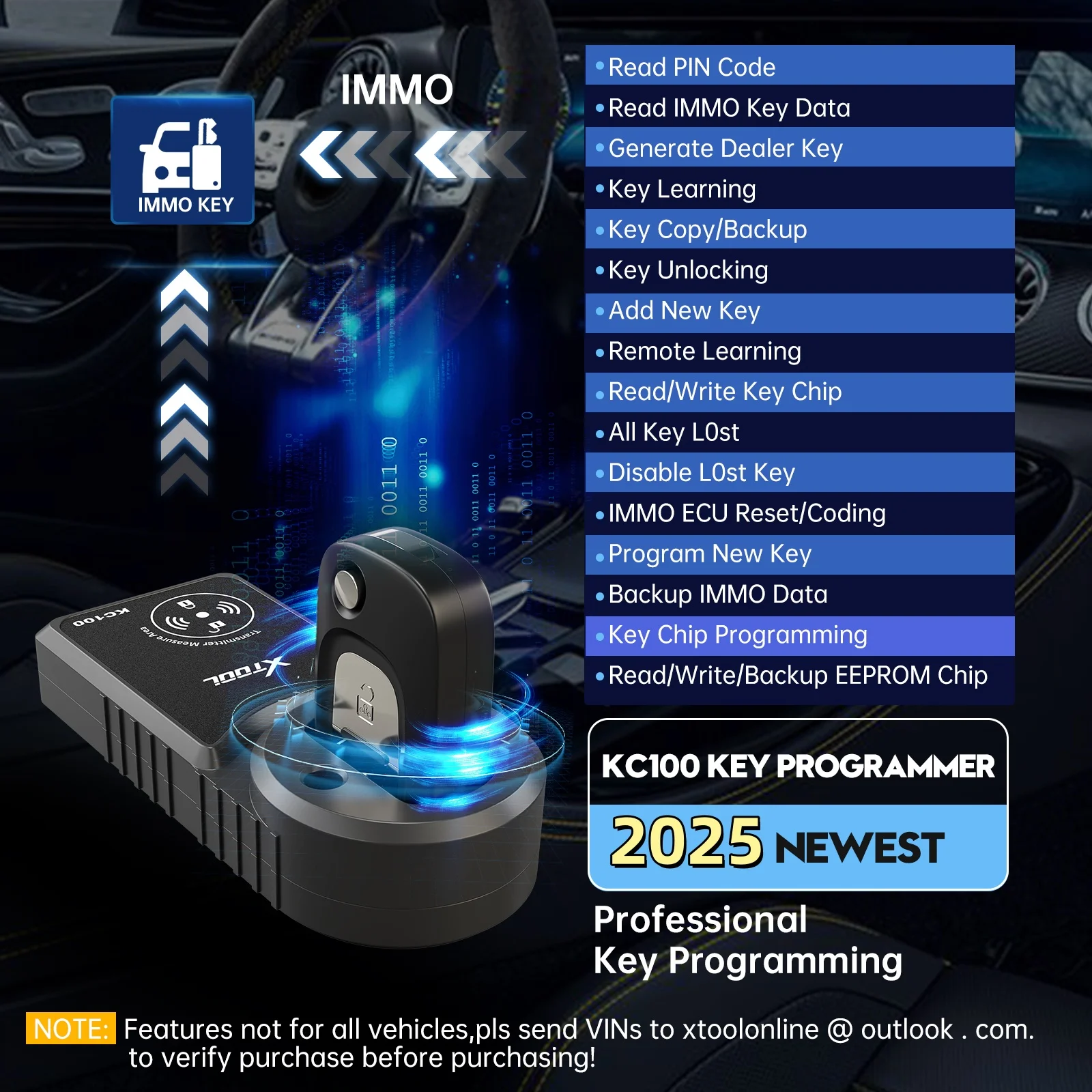 XTOOL KC100 IMMO Programmer For VW 4&5th For BMW CAS1-CAS3 For Skoda MQB OBD Key Learning Work With X100PAD3 X100MAX D8S D9S