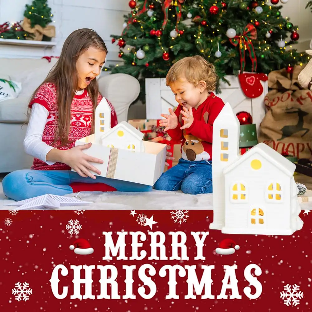 High-end Christmas Indoor Ornaments Village Lighted Ceramic Handmade Houses Xmas Holiday Farmhouse Rustic Decor For Home Table