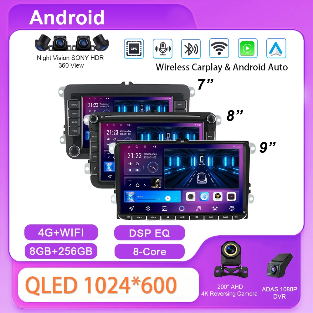 

7/8/9'' Car Android GPS Navigation Radio Stereo For VW Passat golf Polo Jetta Sko Auto Multimidia Player Carplay 2DIN Head Unit