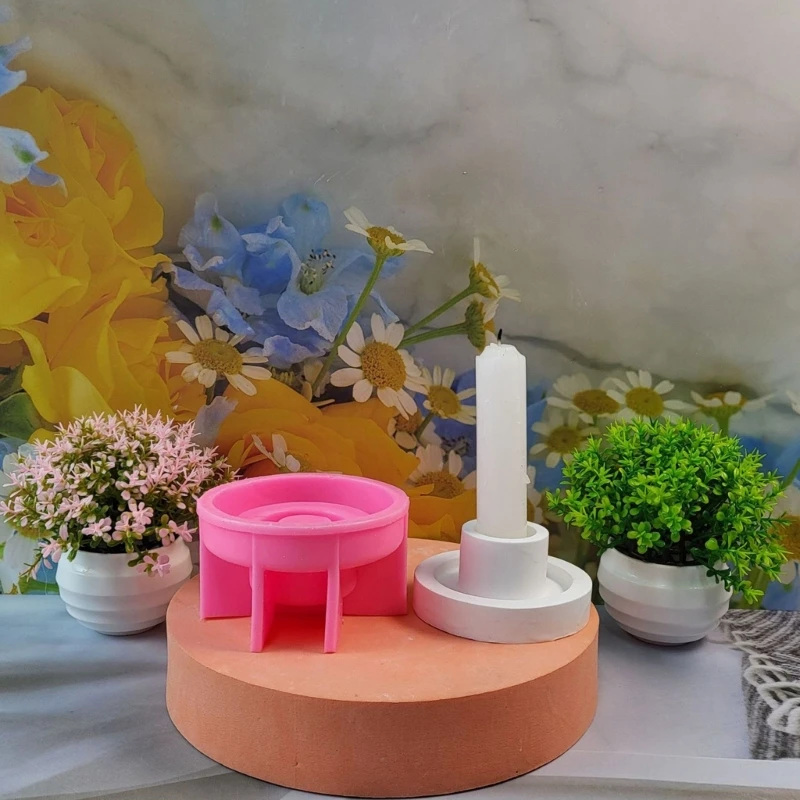 Flexible Round Base Holder Silicone Mold with Tray for Candle Collection