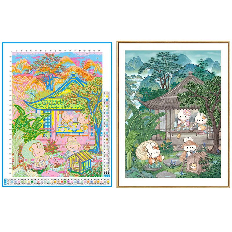 Imagem -02 - Ouvindo Rain Coelhos Bordado Faça Você Mesmo 11ct Cross Stitch Grupo Kit Completo Bordado Impresso Ponto de Cruz 54 Cores Nova Decoração