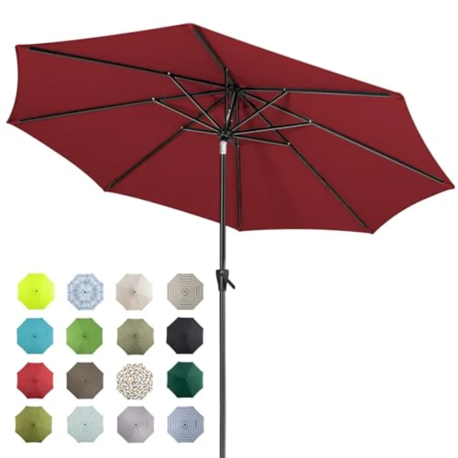 Tempera Patio Market Outdoor Table Umbrella with Auto Tilt and Crank, Large Sun Umbrella with Sturdy Pole and Fade Resistant Ca