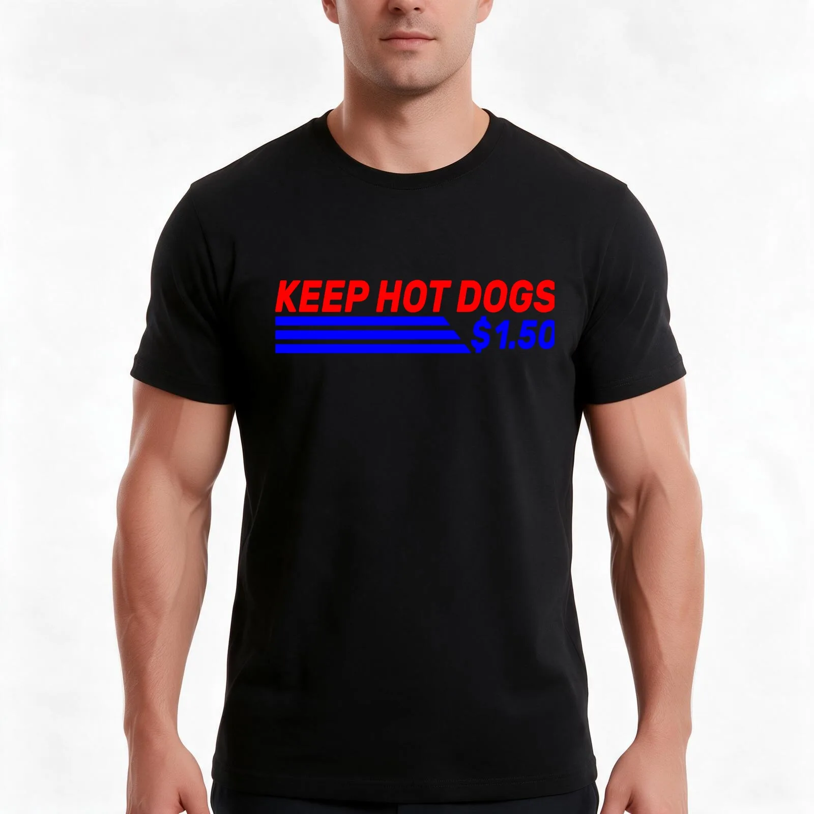 Keep Hot Dogs At 1.50 Dollars T-Shirt, Summer Casual Cotton Tee, Oversized Streetwear Tops, Vintage Graphic Print, 100% Cotton