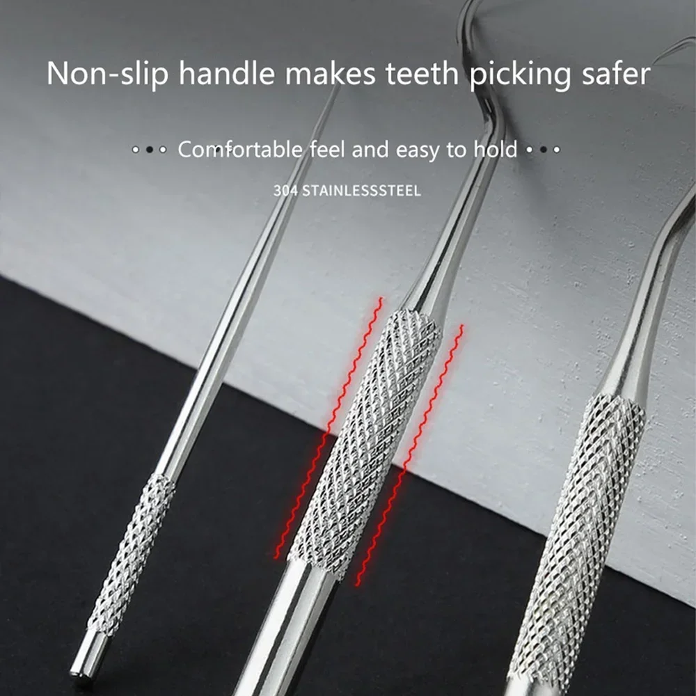 Stainless Steel Toothpick Floss Tool Set 3 Pcs Portable Keychain Dental Care for Oral Hygiene Travel Friendly