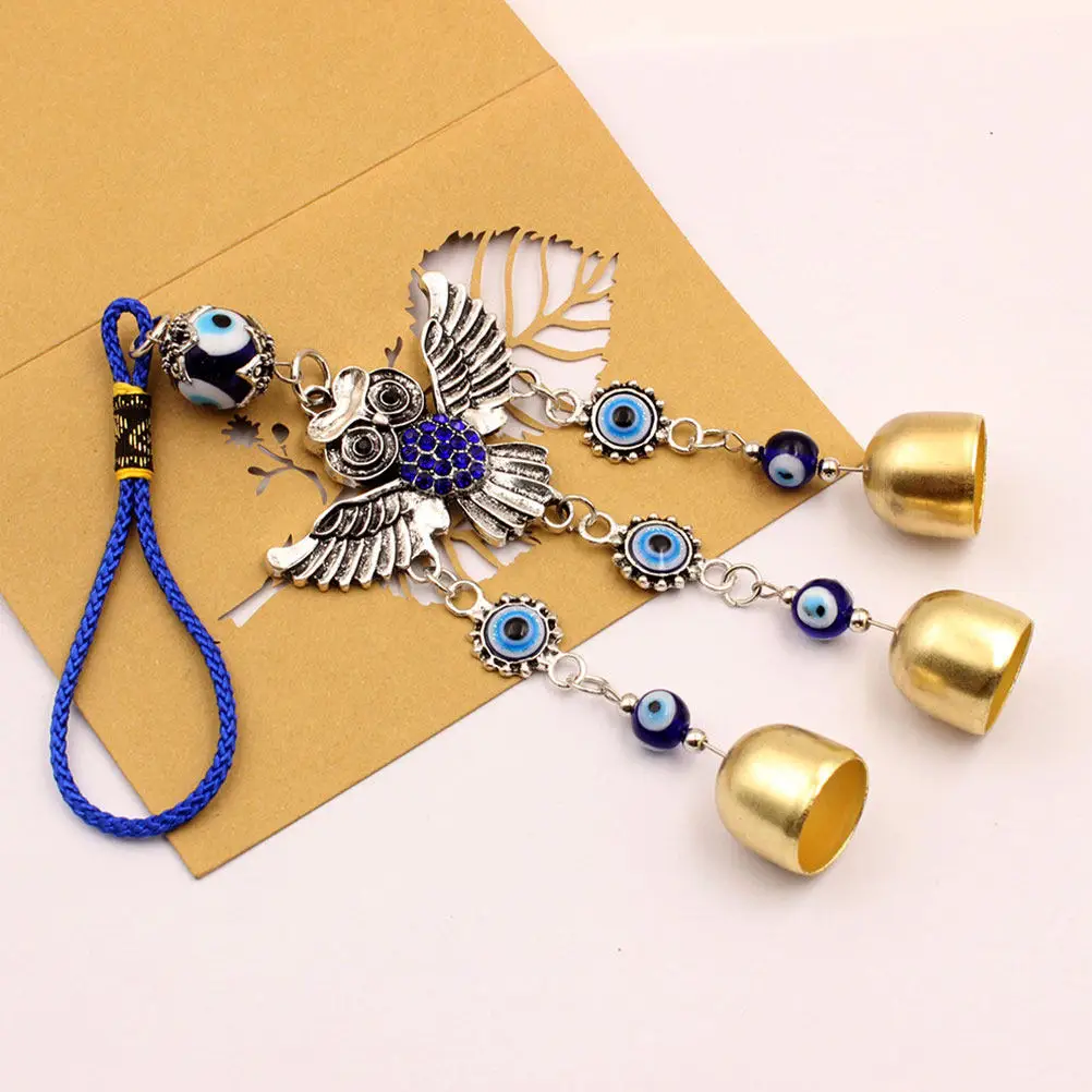 2Pcs Owl Car Pendant Blue Eye Evil Eye Hanging Ornament Rearview Mirror Charm Decorative Wind Chime Car Accessories