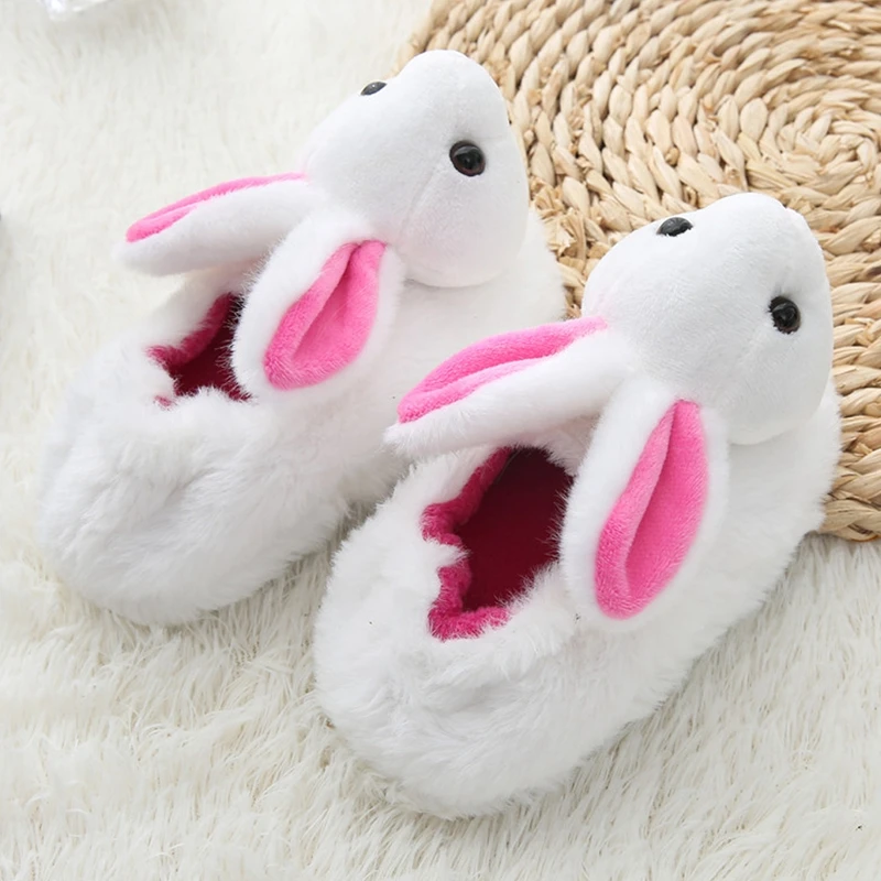 New Toddler Girls Slippers for Winter Baby Loafers Plush Warm Cartoon Bunny Rubber Sole Children Home Shoes Kids House Footwear