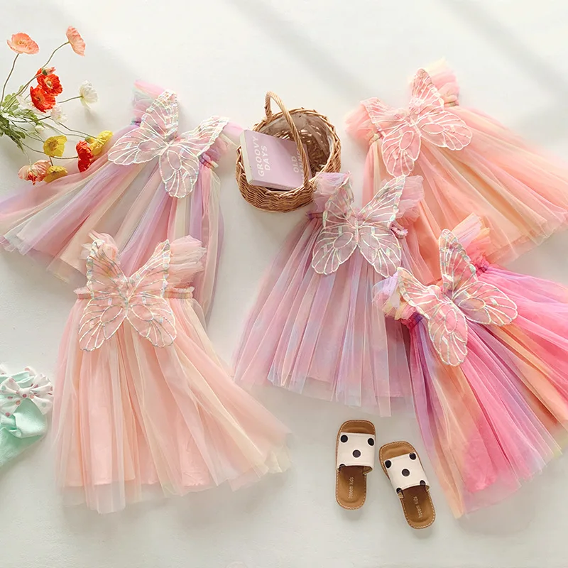 1-8 سنة فتاة قوس قزح أجنحة فستان من الشاش 2025 صيف جديد تحلق كم طفل تنورة الأميرة بنغ بنغ تنورة #4