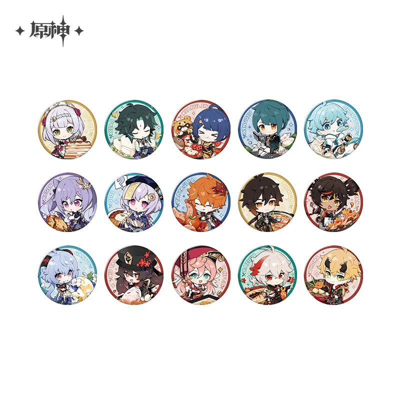 Genshin Impact Official Delicious Party Theme Game Character Badges Zhongli Xiao Kaedehara Kazuha Klee Venti Raiden Shogun