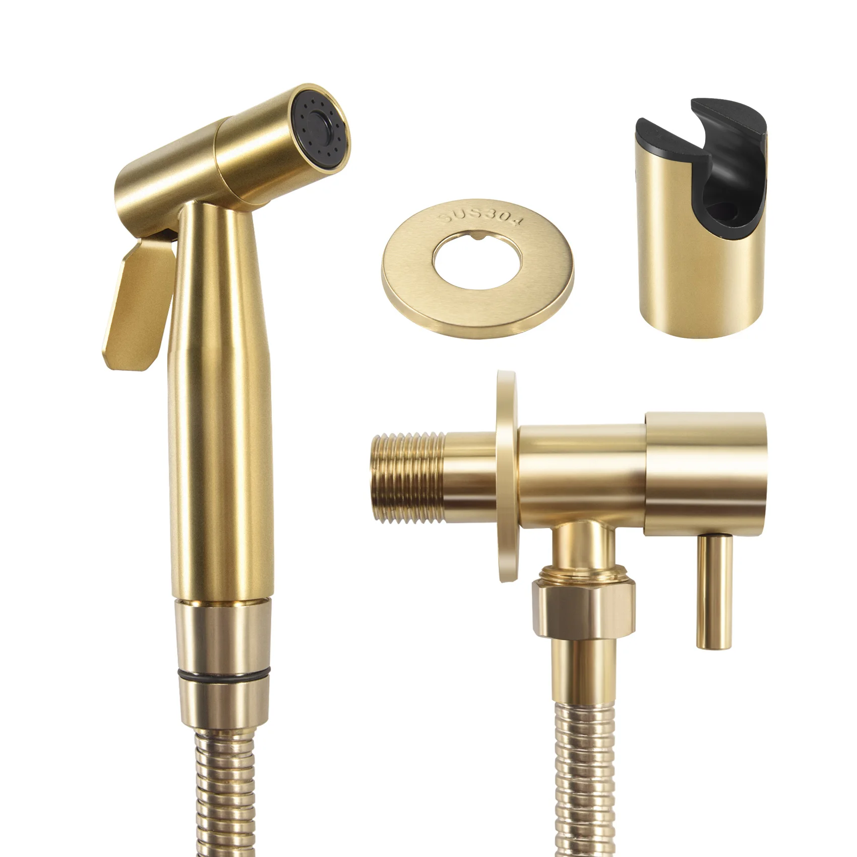 

Bathroom Toilet Bidet Tap Kit Brushed Gold Wall Mounted Bidet Sprayer Shower with Shut-Off Valve