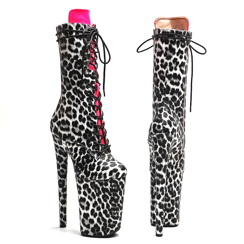 Leecabe  23CM/9inches  Leopard print PU  Upper   Fashion trend  High Heels platform  Pole Dance boot