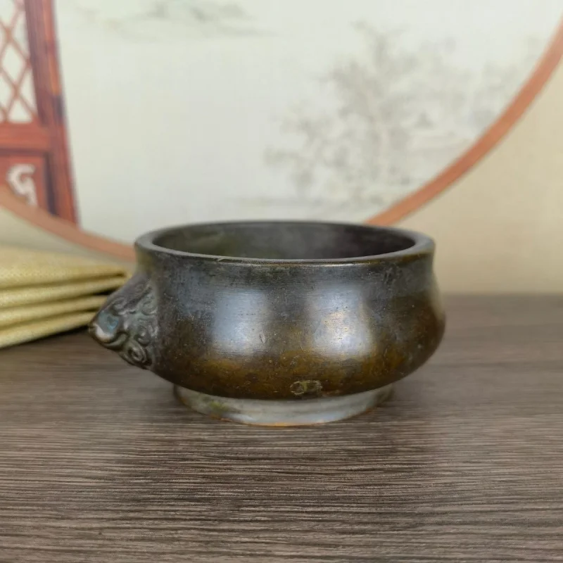 Animal- XuanDe for Home Use, Indoor Tabletop Decorative Ornament, Lion-Head Double-Eared Incense Burner.
