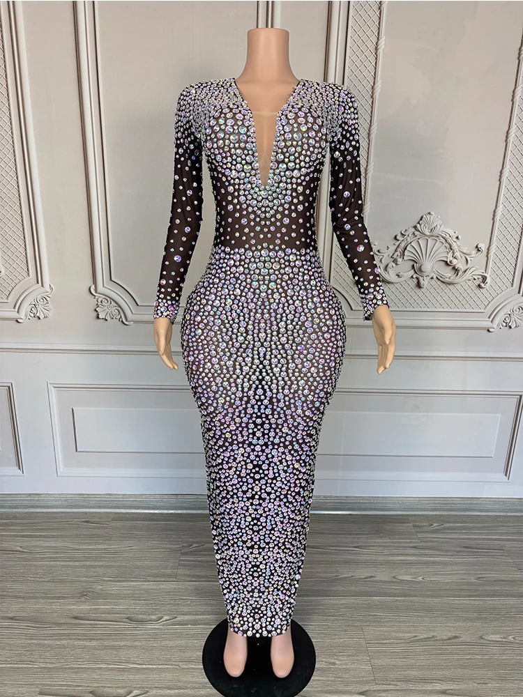 2025 ropa de Drag Queen vestido completo con cuello en V profundo y perlas vestido de noche para cantante club nocturno Bar Dj trajes de actuación en el escenario DN21606