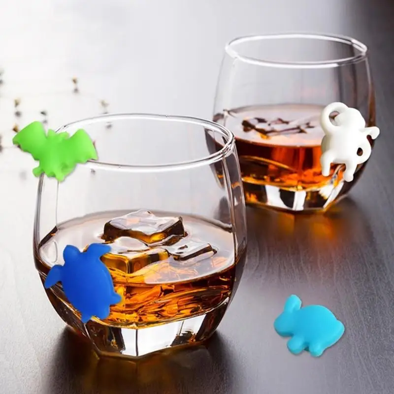 Kx4b Wine Glass Markers Set 24 Hewan Terestrial Hewan Minuman Silikon Pesona Gelas Tag Identifikasi Label Label Tanda