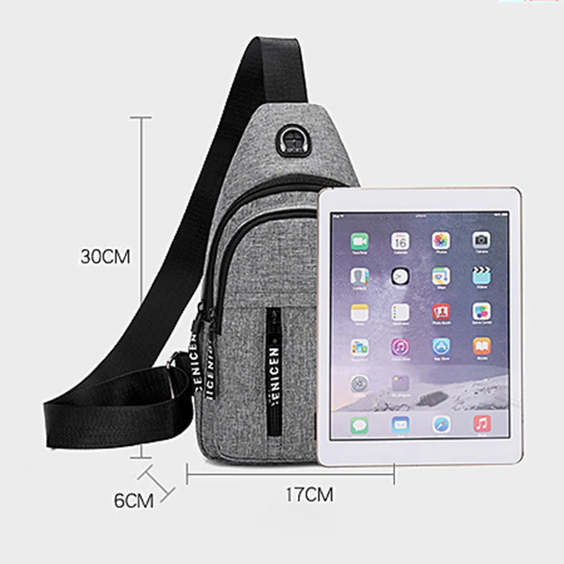 Men Shoulder Bags USB Charging Earphones Cable Hole Crossbody Bags for Men Anti Theft Sports Chest Bag Short Trip Messengers Bag