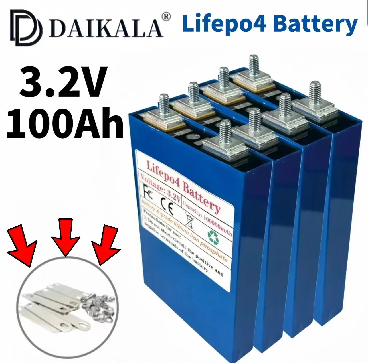 3.2V 100Ah A-grade Lithium Iron Phosphate Battery DIY 12V 24V 36V 48V For Campers Golf Cart, Off-road Solar Wind Power Yacht