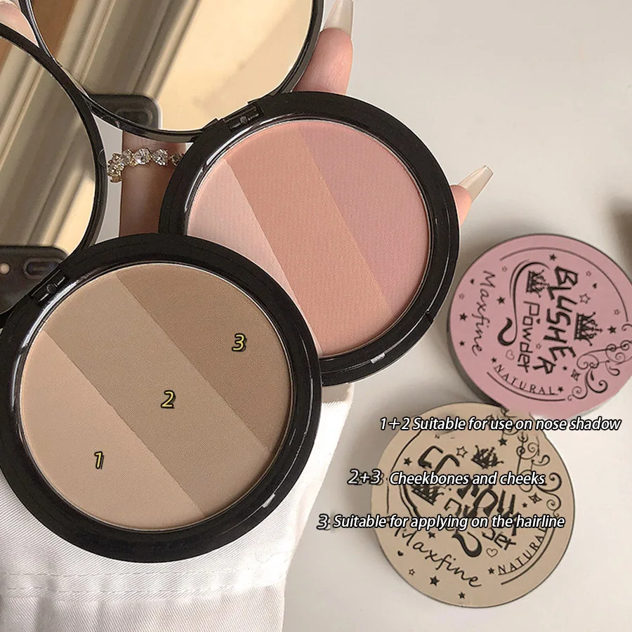 3in1 Three Colors Powder Tray Blush Contouring Waterproof Long Lasting Delicate Natural Face Makeup