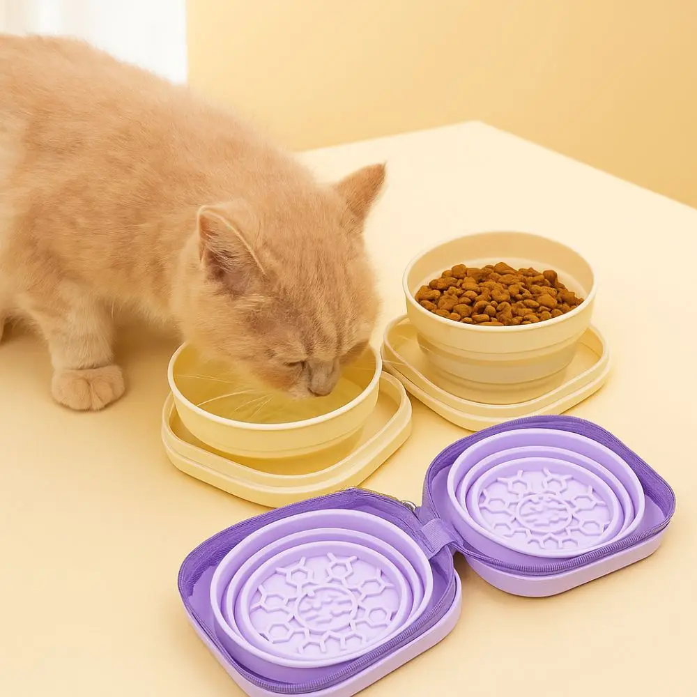 

Portable Cat Silicone Folding Bowl Integrated Type Collapsible Dog Water Food Bowl with Zipper Pet Outdoor Drinking Bowl Outdoor